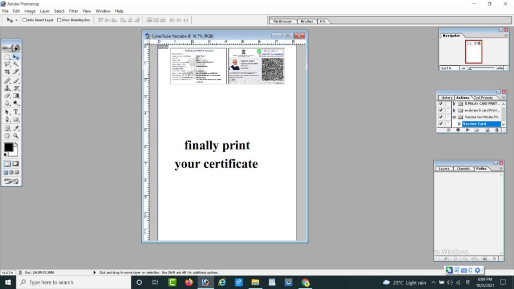 Vaccine Certificate PVC Size Print